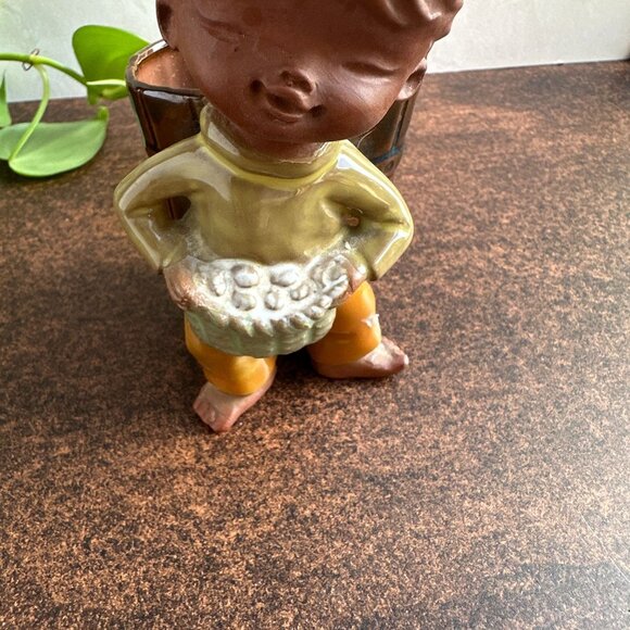 Terracotta Clay Succulent Planter Boy Holding Basket - Picture 4 of 14